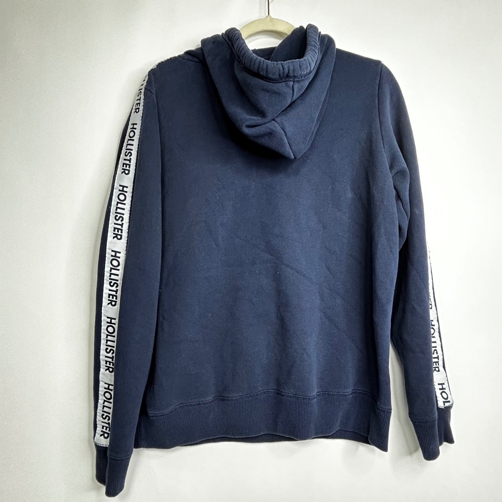 Y2K 90s Hollister Navy Blue Hoodie Sweatshirt Logo Tape Hoodie Size L - Picture 2 of 8
